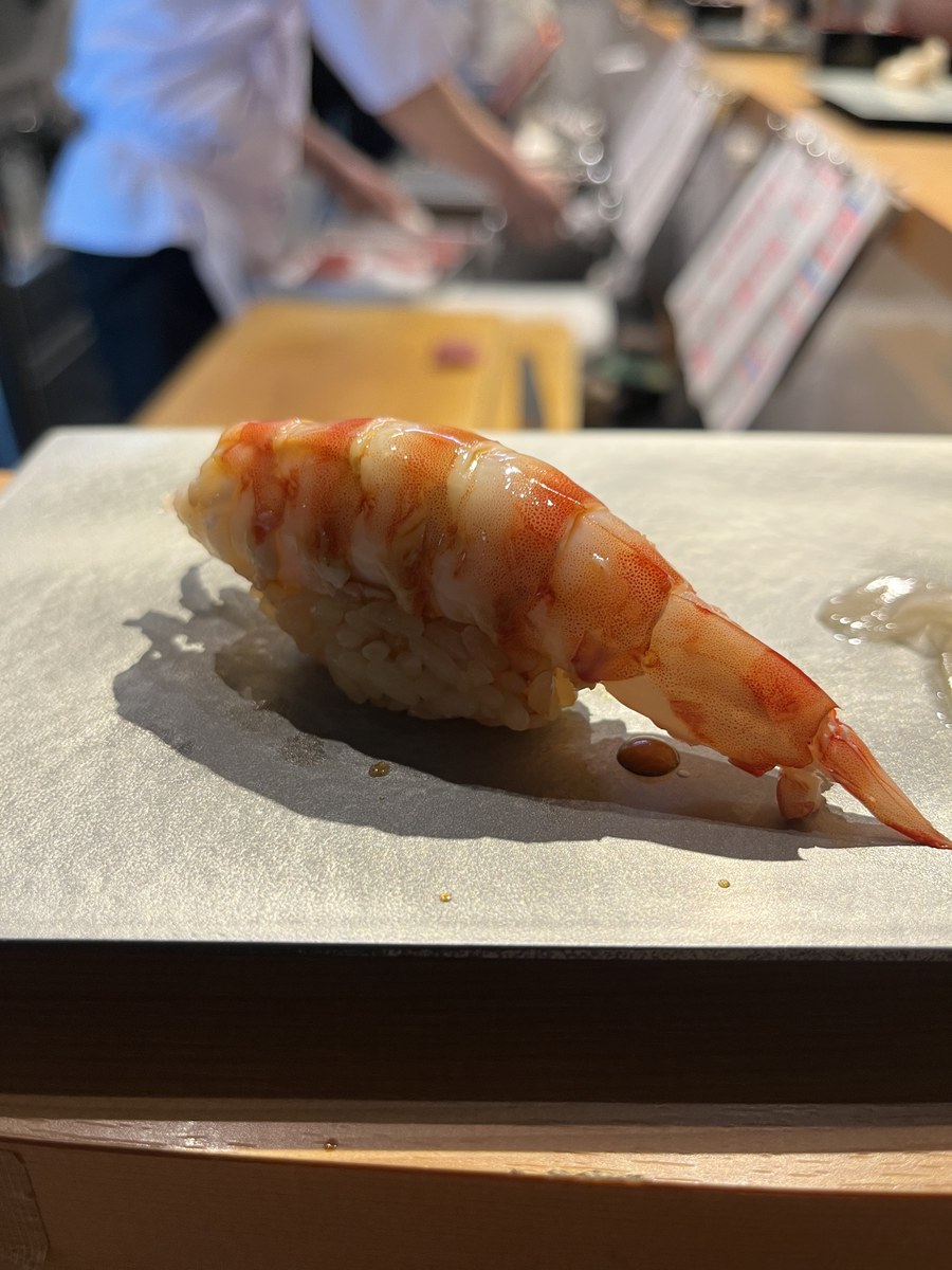 A kuruma-ebi prawn nigiri at Akira